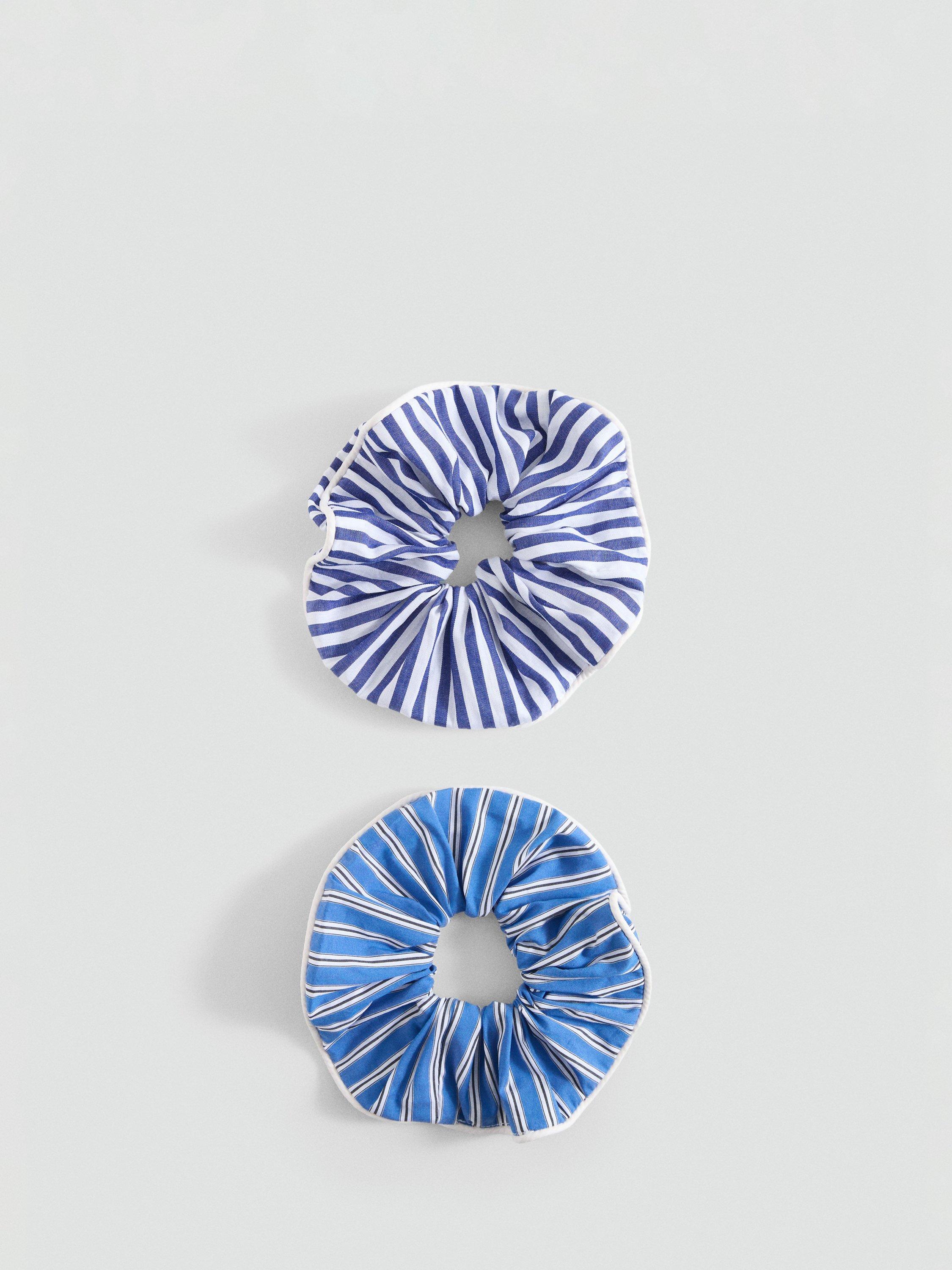 Mango Sucre Stripe Scrunchies, Pack of 2, Medium Blue