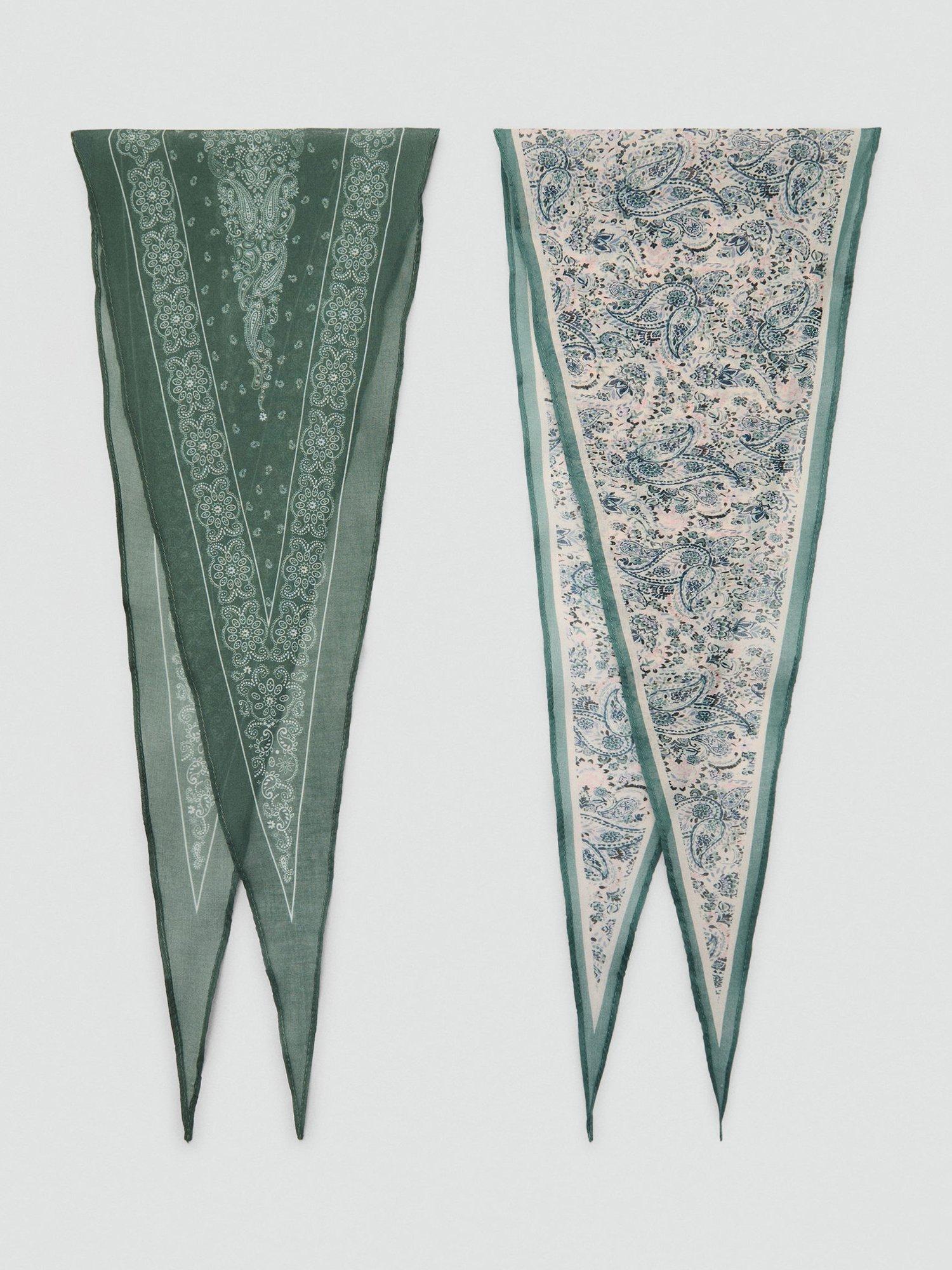 Mango Bandanes Cotton Paisley Print Scarf, Pack of 2, Green/Multi