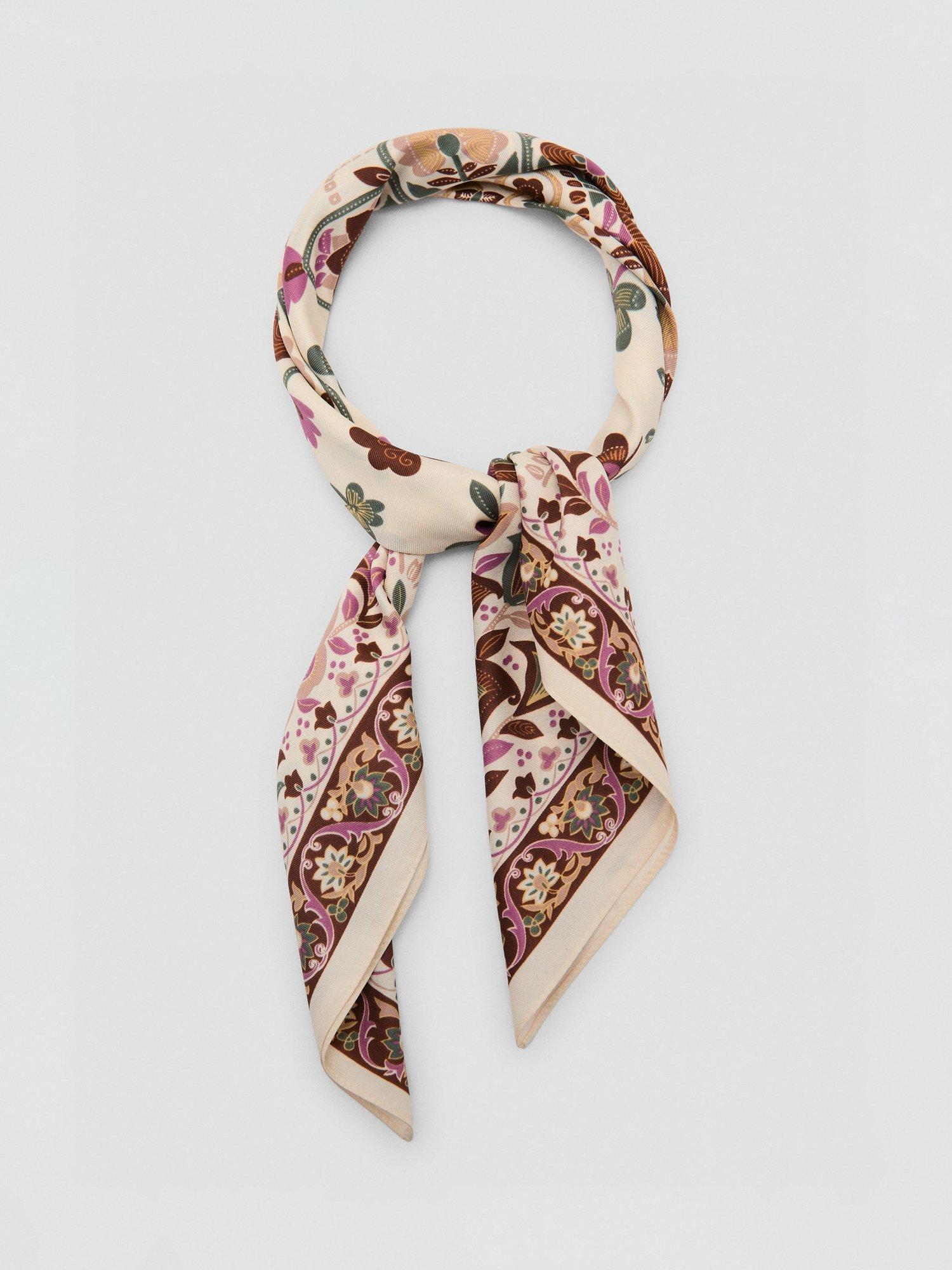 Product image 3 of 3, which shows Mango Ancara Floral Print Scarf, Light Beige/Multi, One Size
