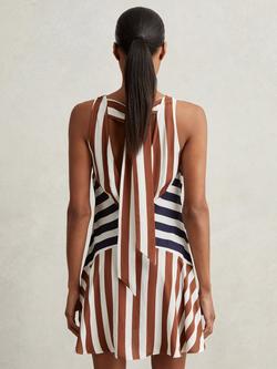 Reiss Esme Stripe V Neck Sleeveless Mini Dress - view 2, Brown/Navy