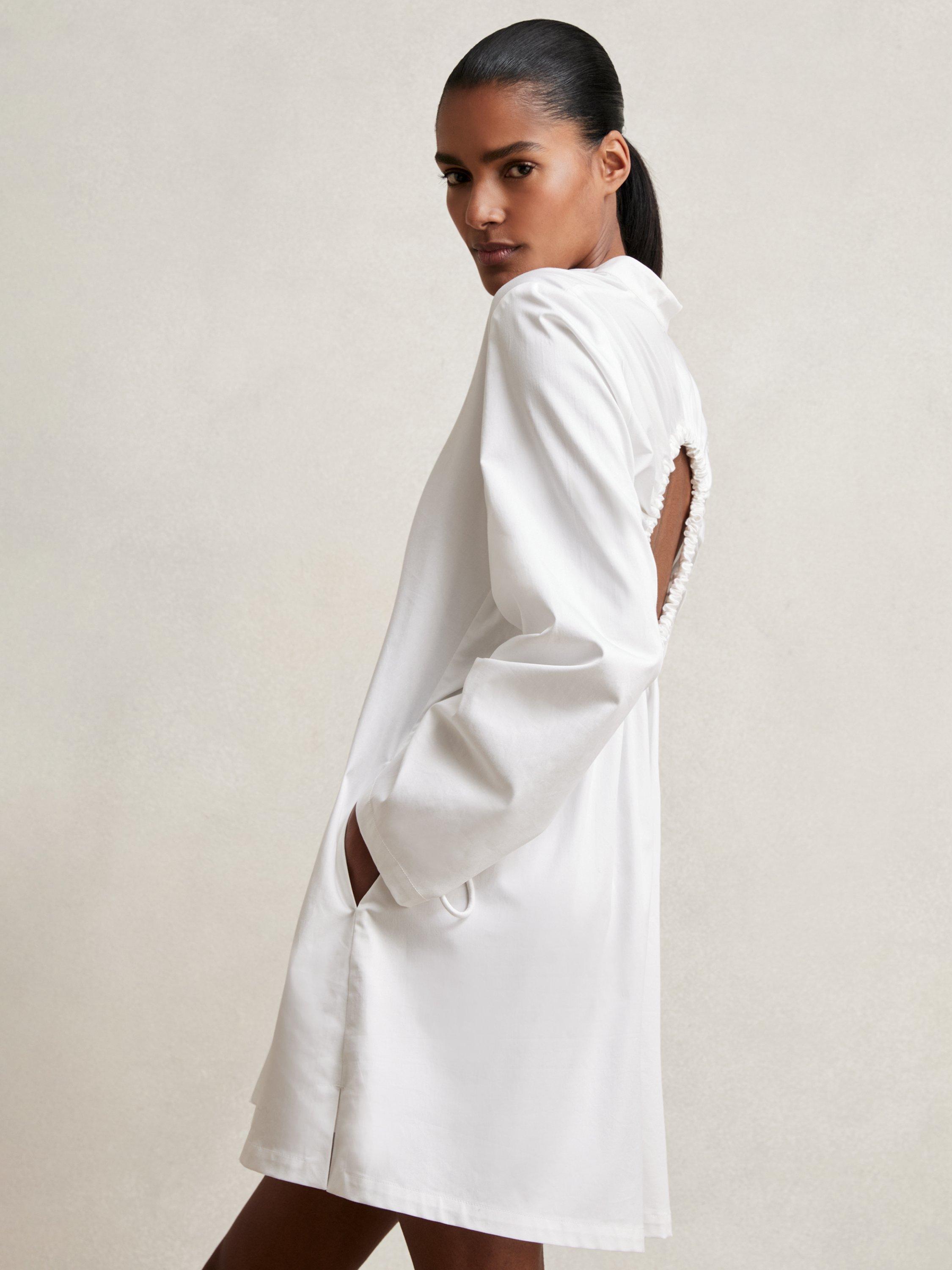Product image 4 of 5, which shows Reiss Grazi Ruched Shirt Mini Dress, Ivory, 6