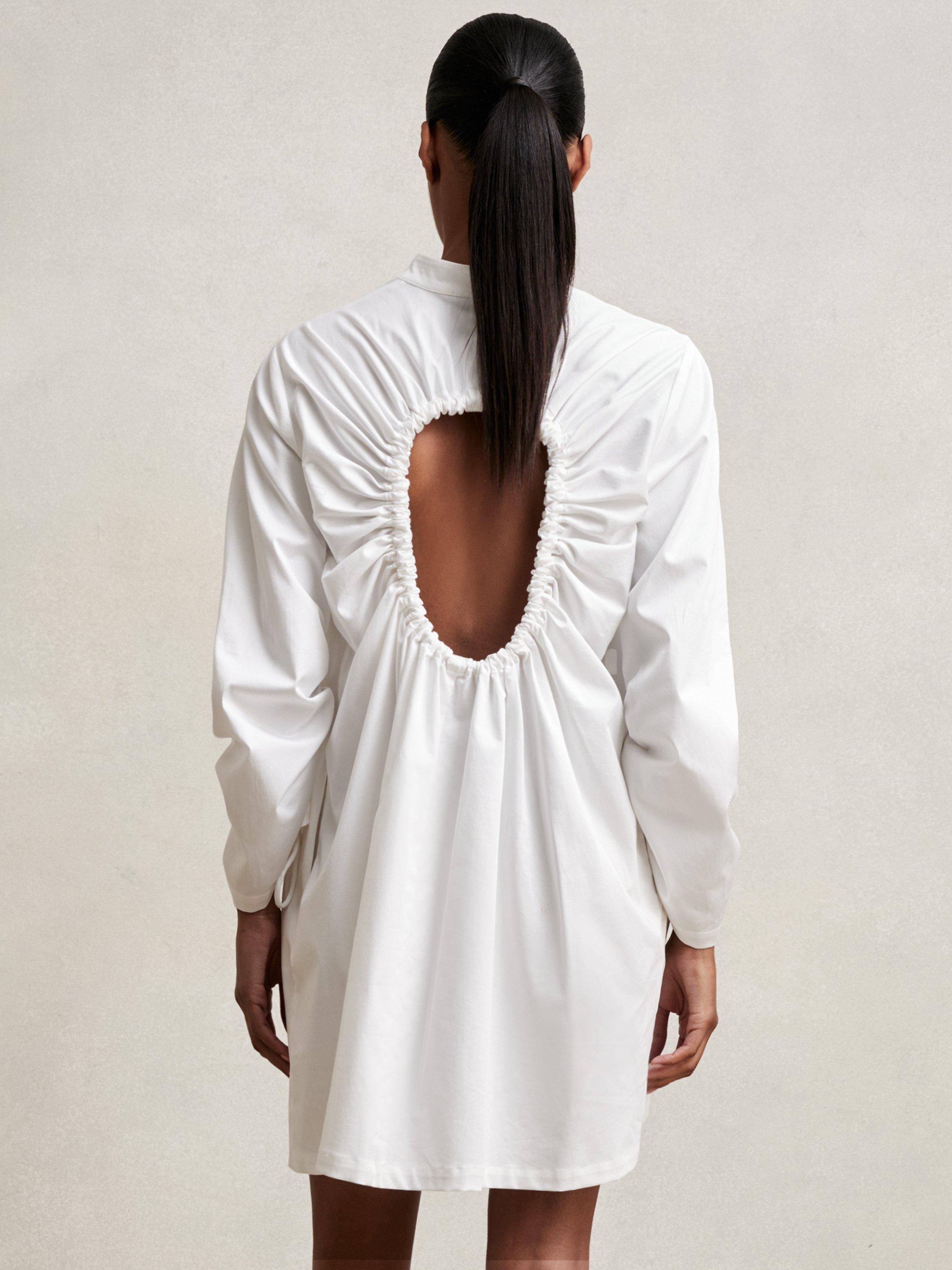 Product image 5 of 5, which shows Reiss Grazi Ruched Shirt Mini Dress, Ivory, 6