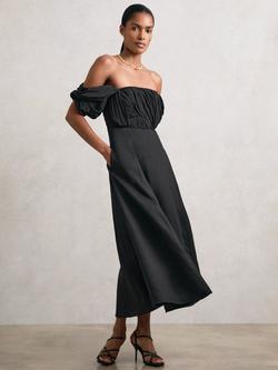 Reiss Frankie Bardot Neck Open Back Midi Dress, Black