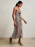 Reiss Georgie Mixed Print Midi Dress, Black/Brown