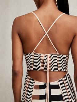 Reiss Georgie Mixed Print Midi Dress, Black/Brown - view 2, Black/Brown