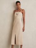 Reiss Juni Double strap Cut Out Midi Dress, Stone Neutral