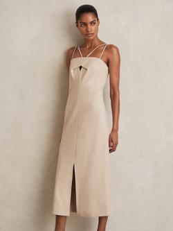Reiss Juni Double strap Cut Out Midi Dress, Stone Neutral, Stone Neutral