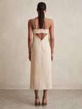 Reiss Juni Double strap Cut Out Midi Dress, Stone Neutral