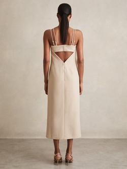 Reiss Juni Double strap Cut Out Midi Dress, Stone Neutral - view 2, Stone Neutral