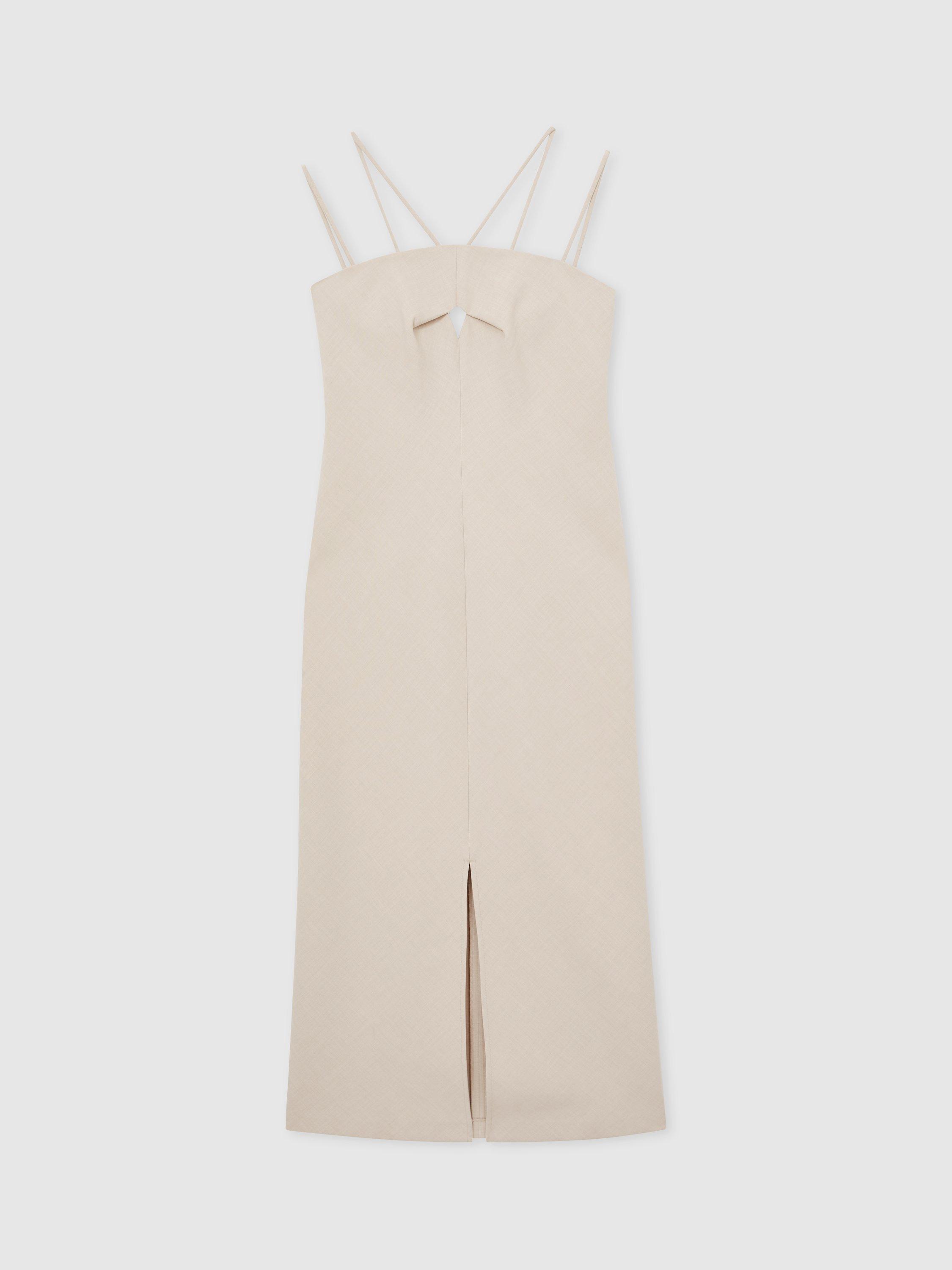 【海外限定】REISSドレス☆Juni Double strap Cut Out Midi Dres Reiss Juni Double strap Cut Out Midi Dress, Stone Neutral