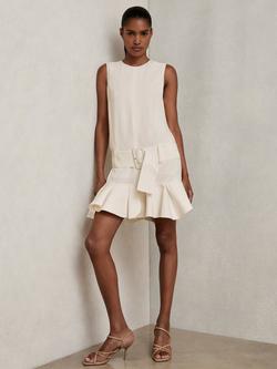 Reiss Kimberly Ruffle Hem Belted Mini Dress, Ivory, Ivory