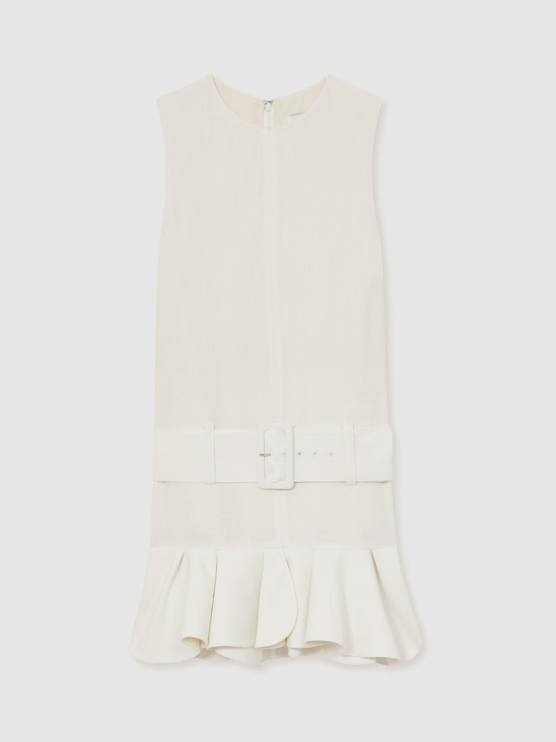 Product image 3 of 5, which shows Reiss Kimberly Ruffle Hem Belted Mini Dress, Ivory, 6