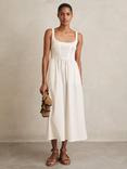 Reiss Kori Perforated-Knit Cotton-Skirt Midi Dress, Ivory