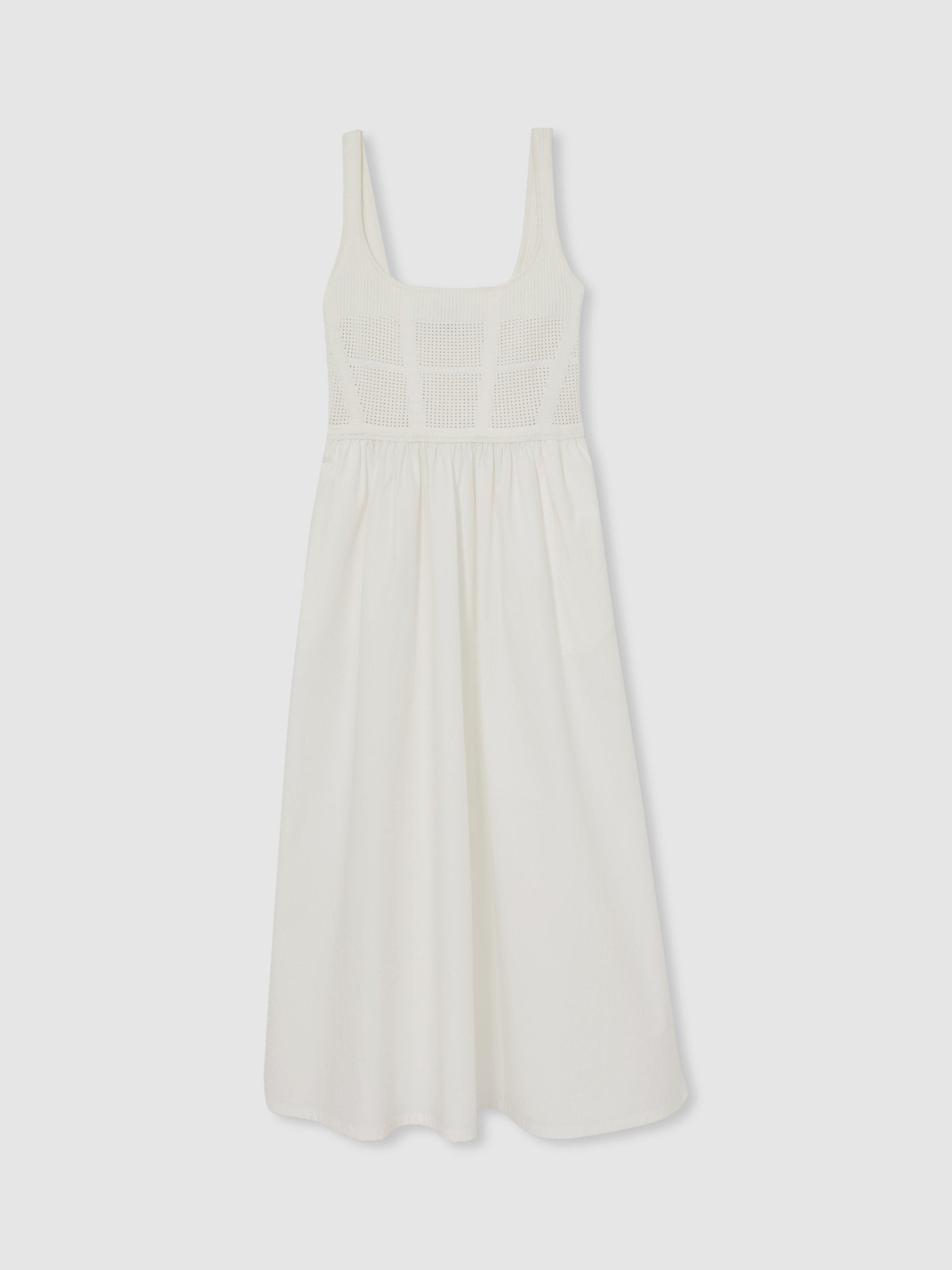 Product image 3 of 5, which shows Reiss Kori Perforated-Knit Cotton-Skirt Midi Dress, Ivory, 6