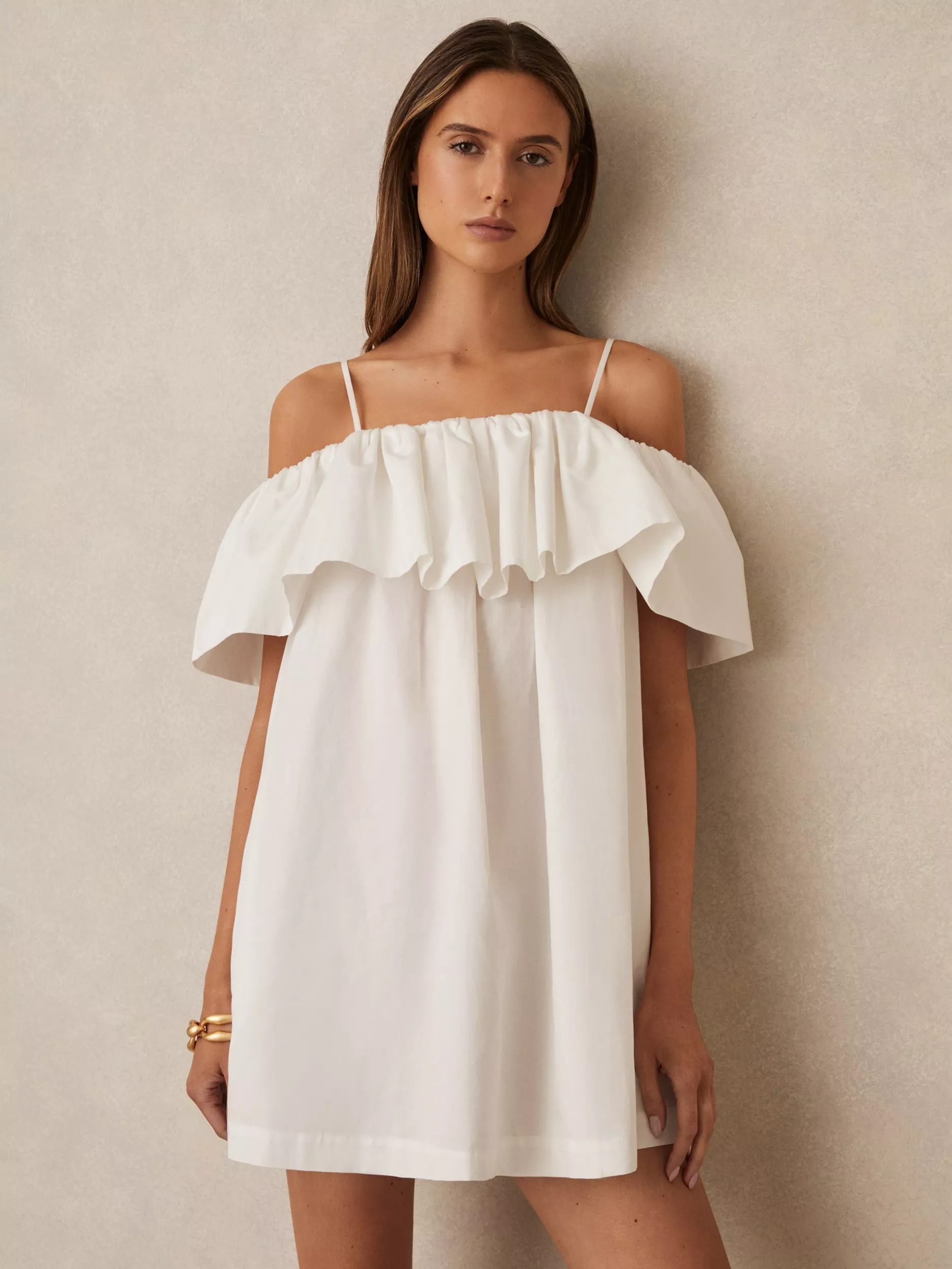 【海外限定】REISSワンピース☆Lucia Ruffle Mini Dress, Ivory Reiss Lucia Ruffle Mini Dress, Ivory Cream
