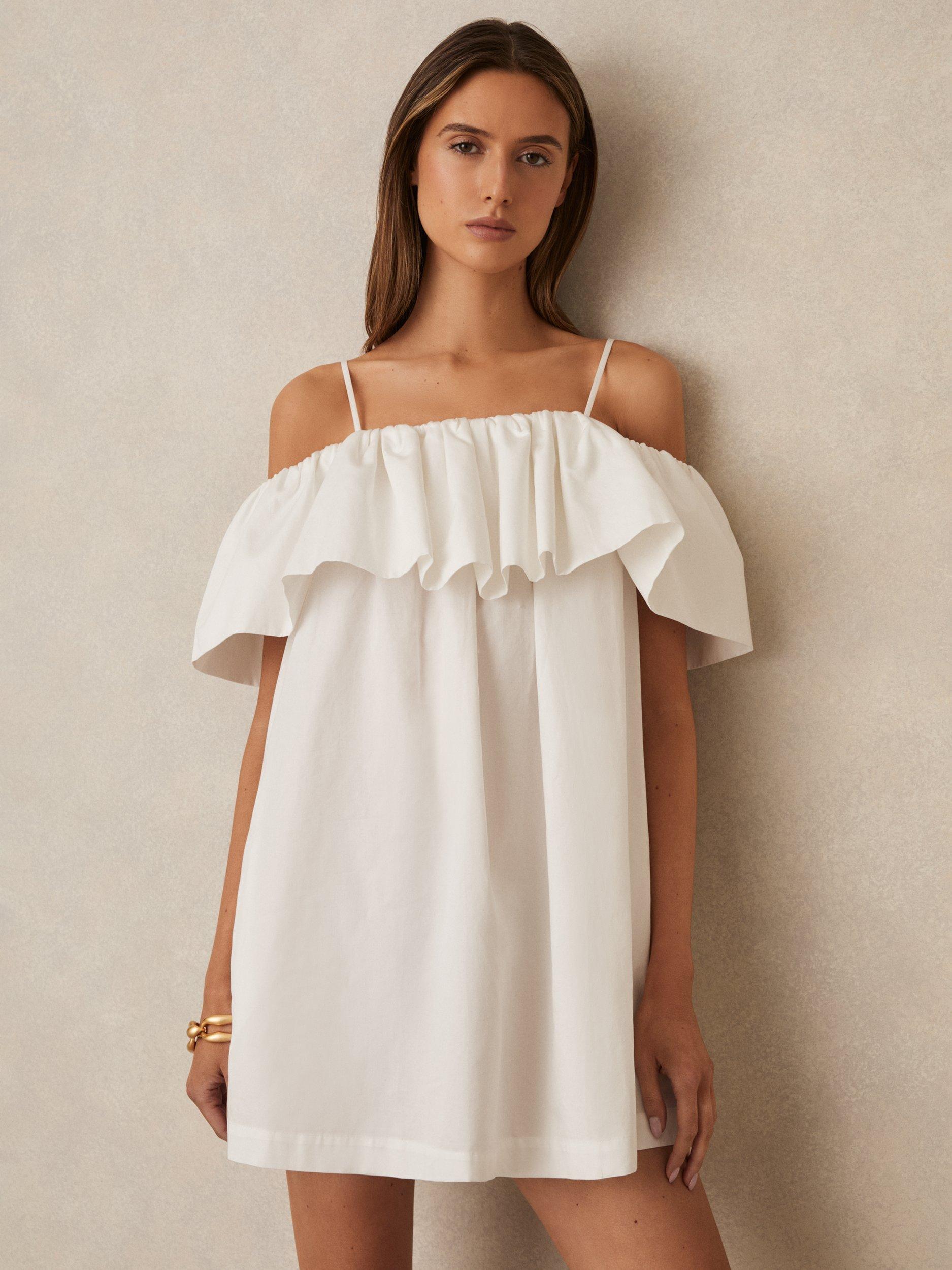 Product image 1 of 5, which shows Reiss Lucia Ruffle Mini Dress, Ivory Cream, S