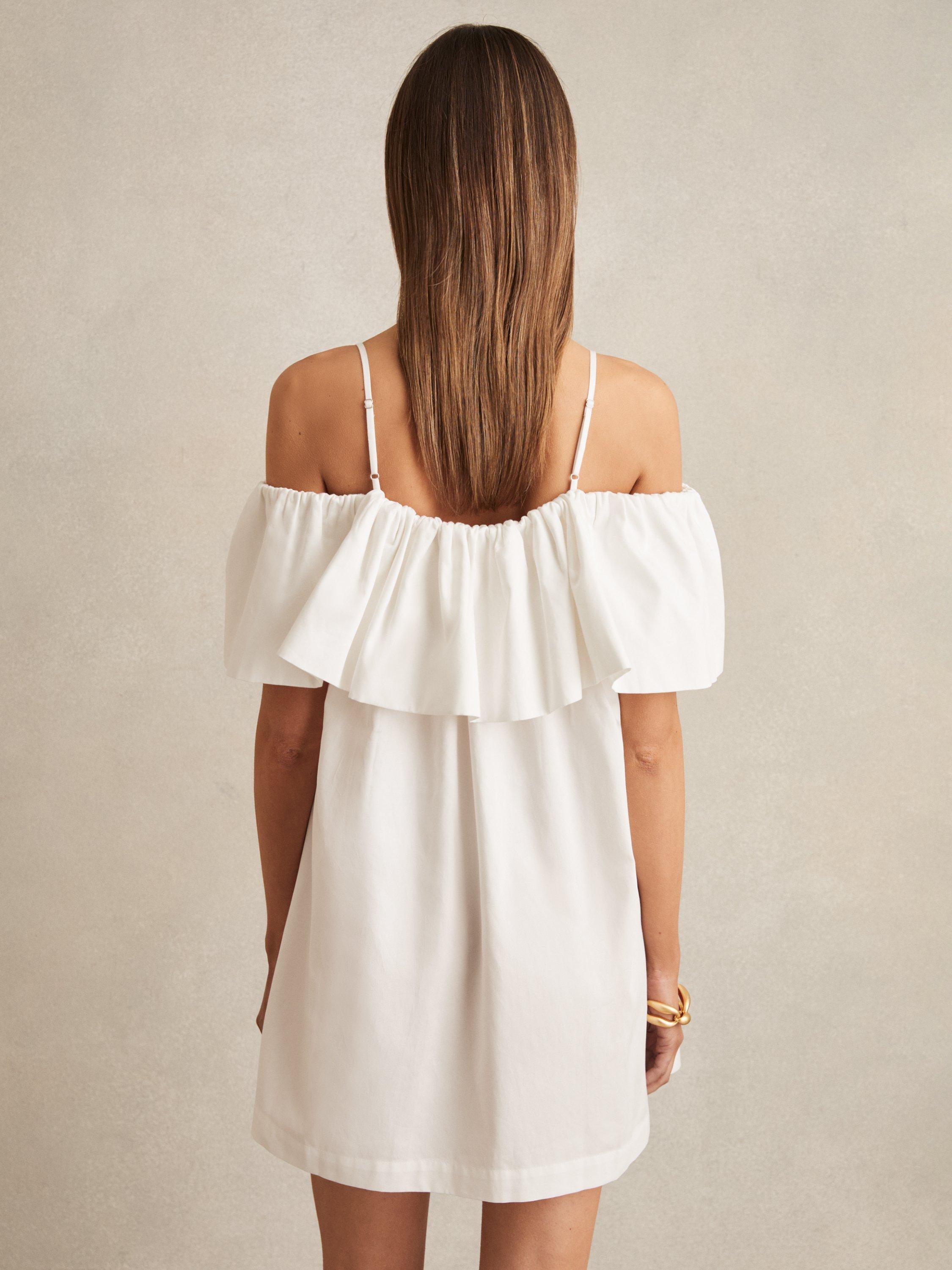 Product image 4 of 5, which shows Reiss Lucia Ruffle Mini Dress, Ivory Cream, S