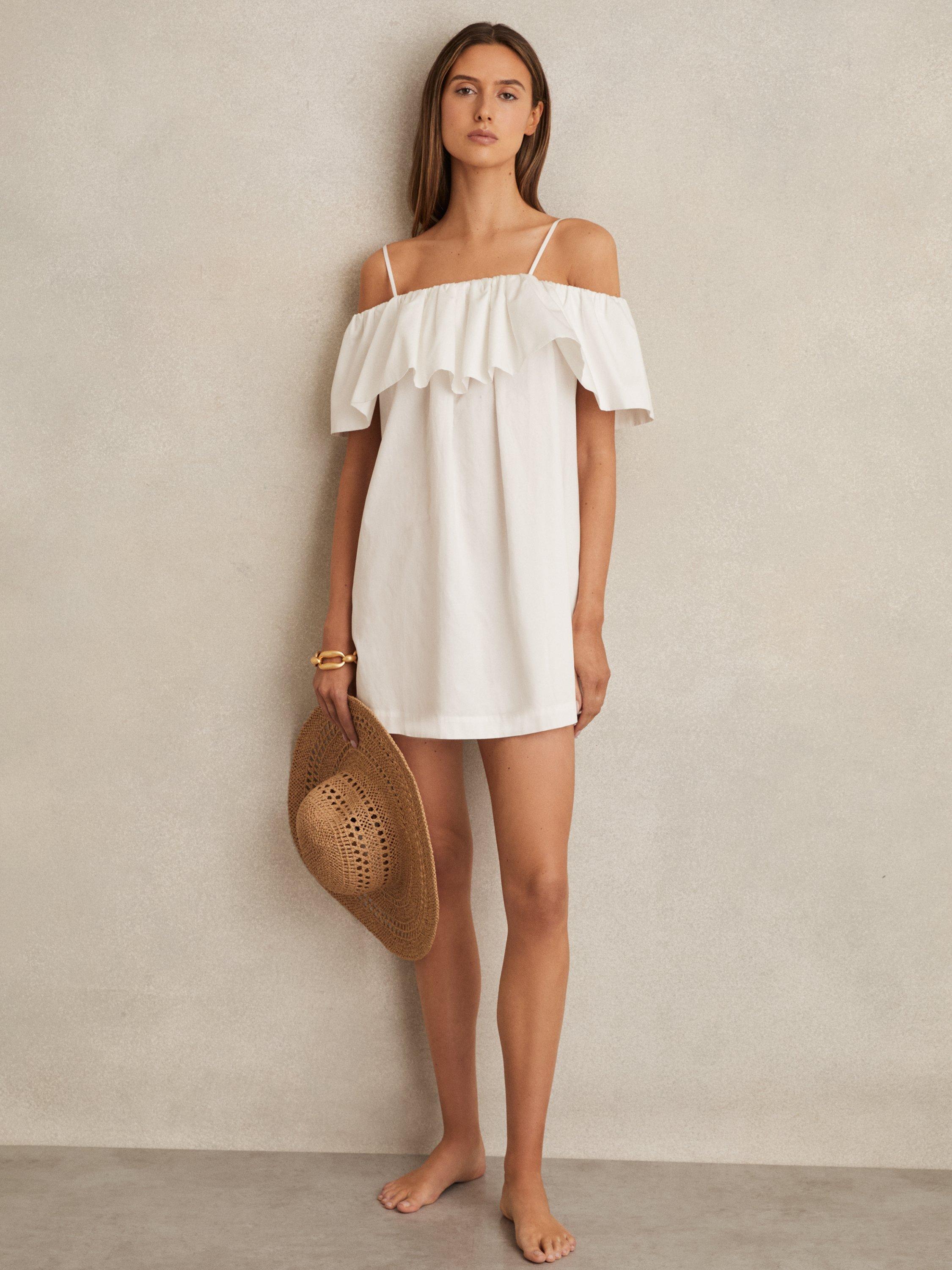 Product image 5 of 5, which shows Reiss Lucia Ruffle Mini Dress, Ivory Cream, S