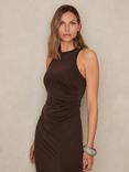 Reiss Lola Ruched Racerback Midi Dress, Chocolate Brown
