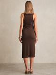 Reiss Lola Ruched Racerback Midi Dress, Chocolate Brown