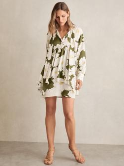 Reiss Neva Floral Print Mini Dress, Ivory/Green