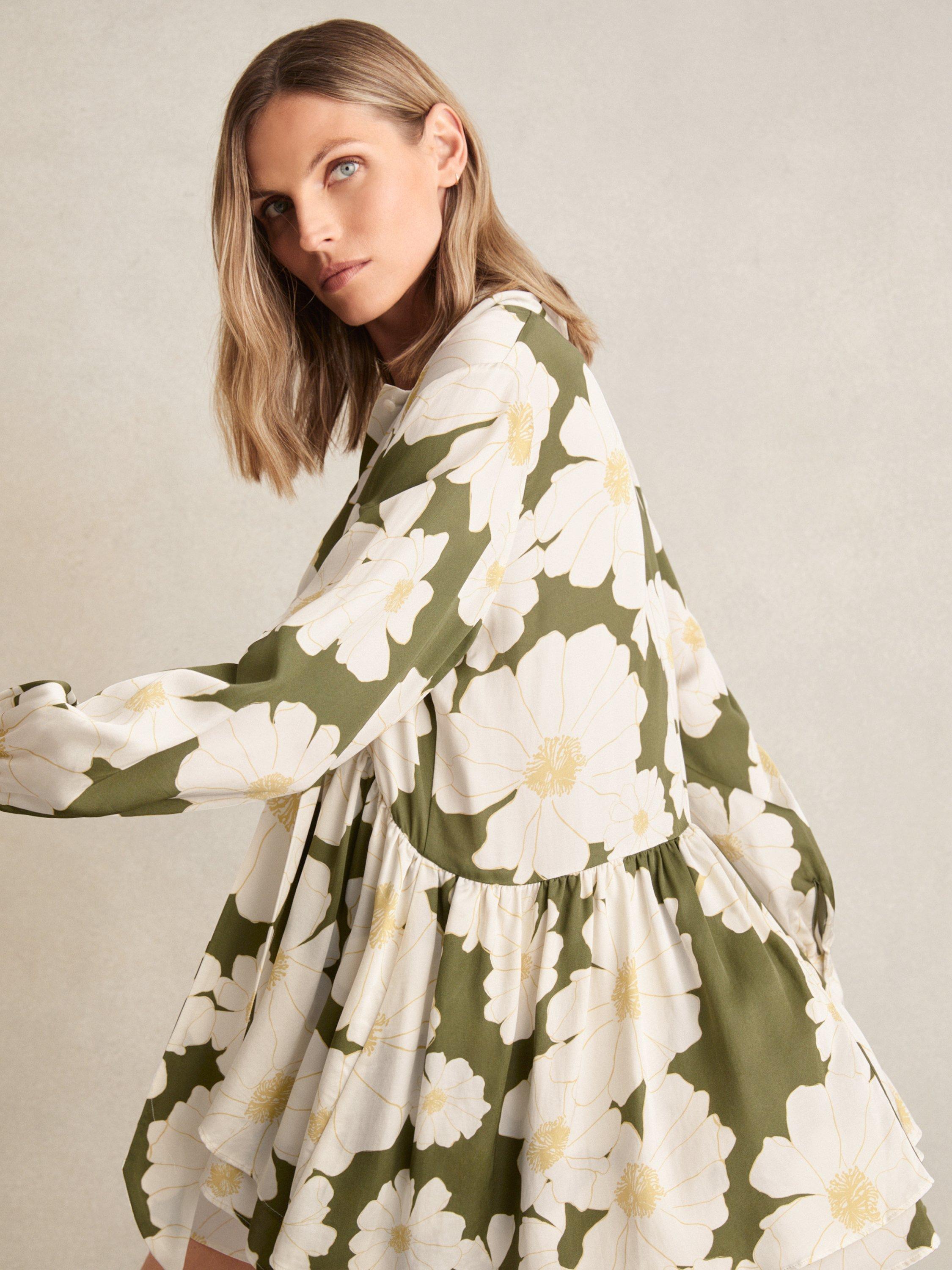 Product image 2 of 5, which shows Reiss Neva Floral Print Mini Dress, Ivory/Green, 8