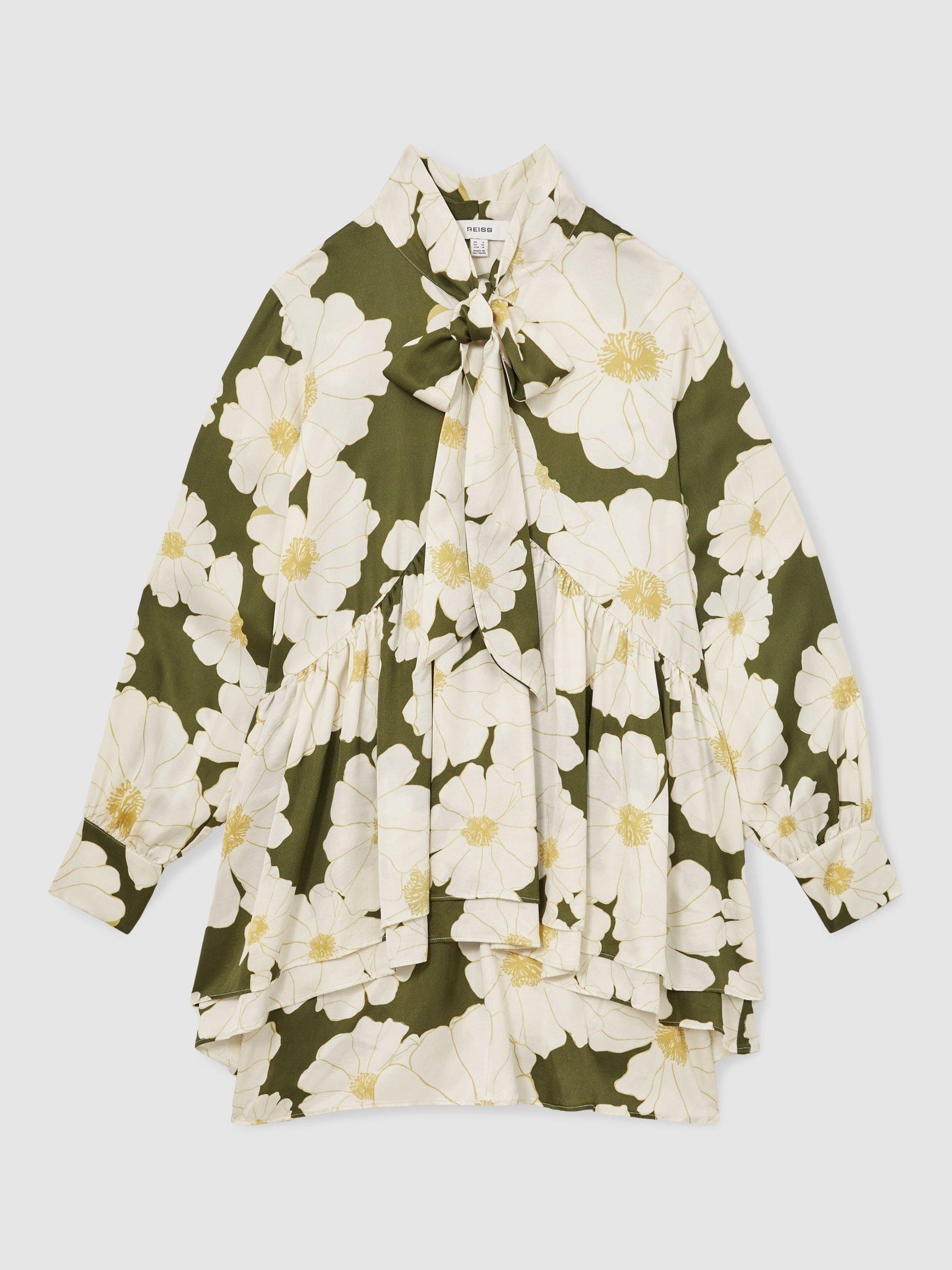 Product image 3 of 5, which shows Reiss Neva Floral Print Mini Dress, Ivory/Green, 8