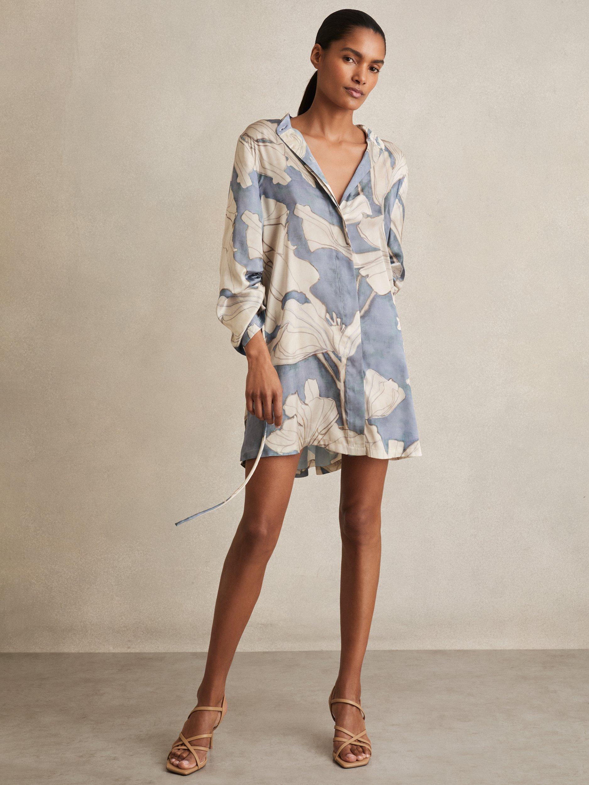 【海外限定】REISSワンピース☆Megan Floral Open Back Shirt Dr Reiss Megan Floral Open Back Shirt Dress, Blue