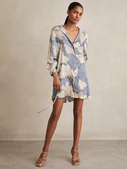 Reiss Megan Floral Open Back Shirt Dress, Blue, Blue