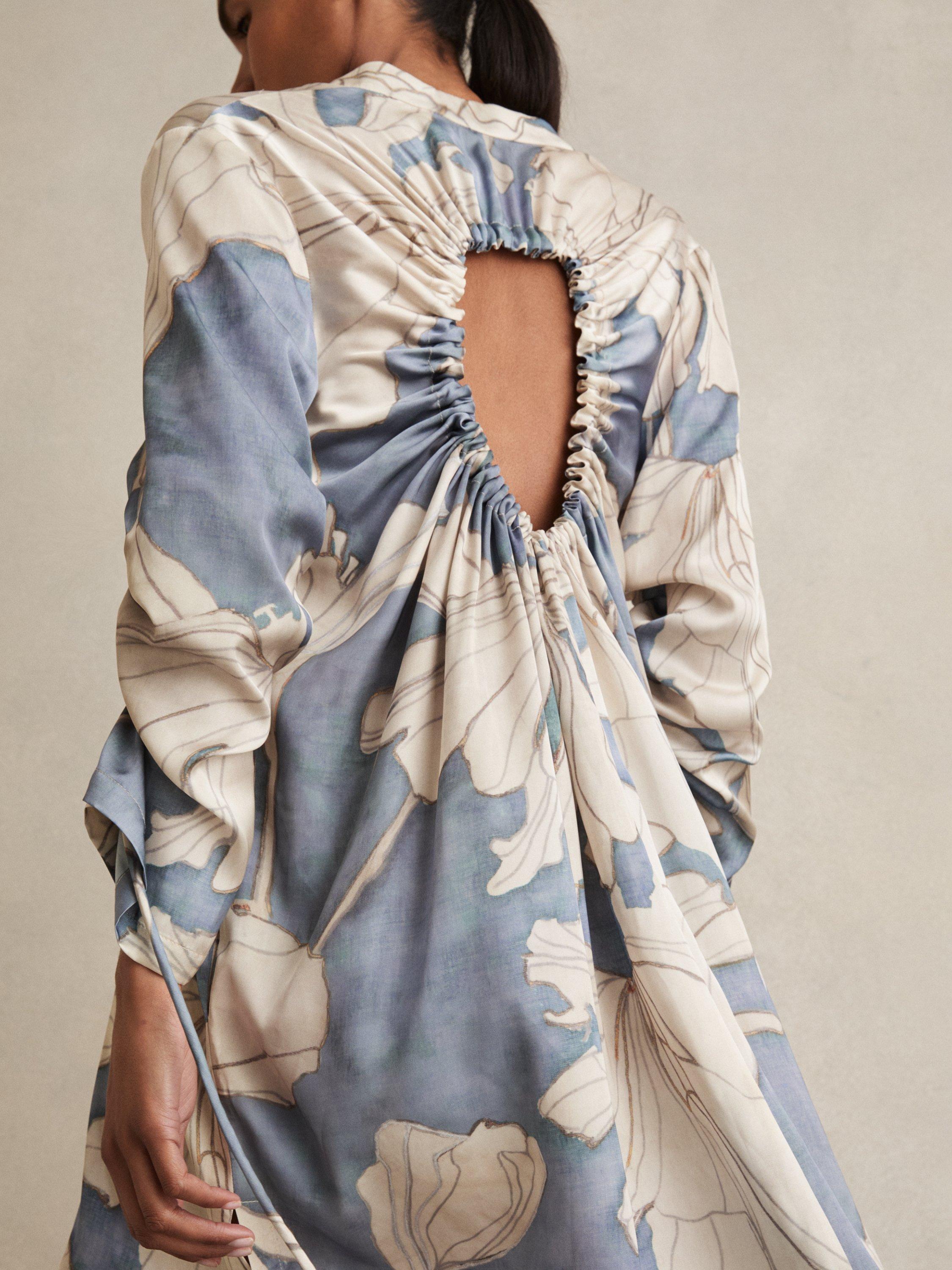 【海外限定】REISSワンピース☆Megan Floral Open Back Shirt Dr Reiss Megan Floral Open Back Shirt Dress, Blue