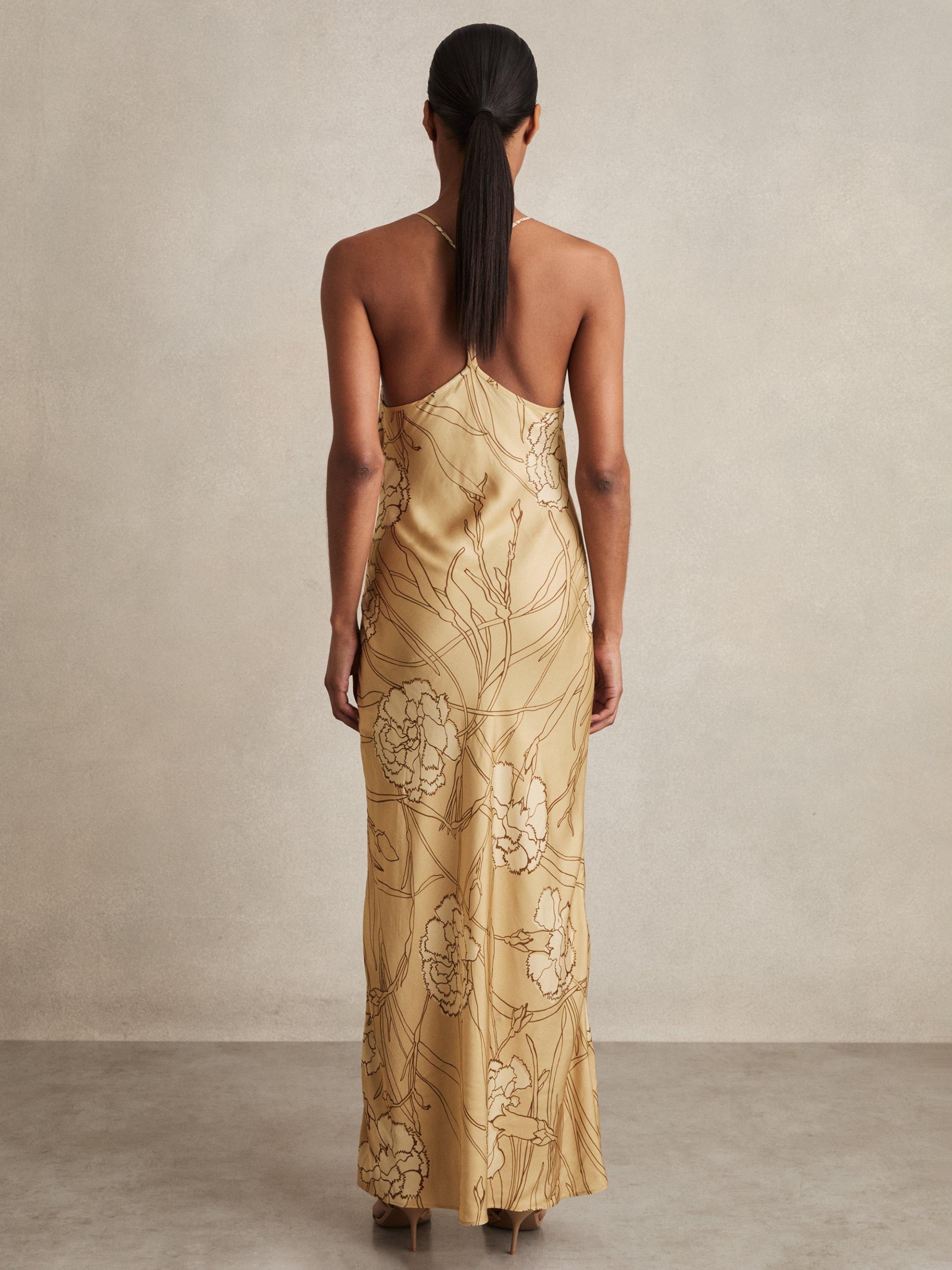 Product image 2 of 5, which shows Reiss Rochelle Floral Slip Dress, Gold, 6