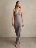 Reiss Vesper Crushed Satin Slip Dress, Grey