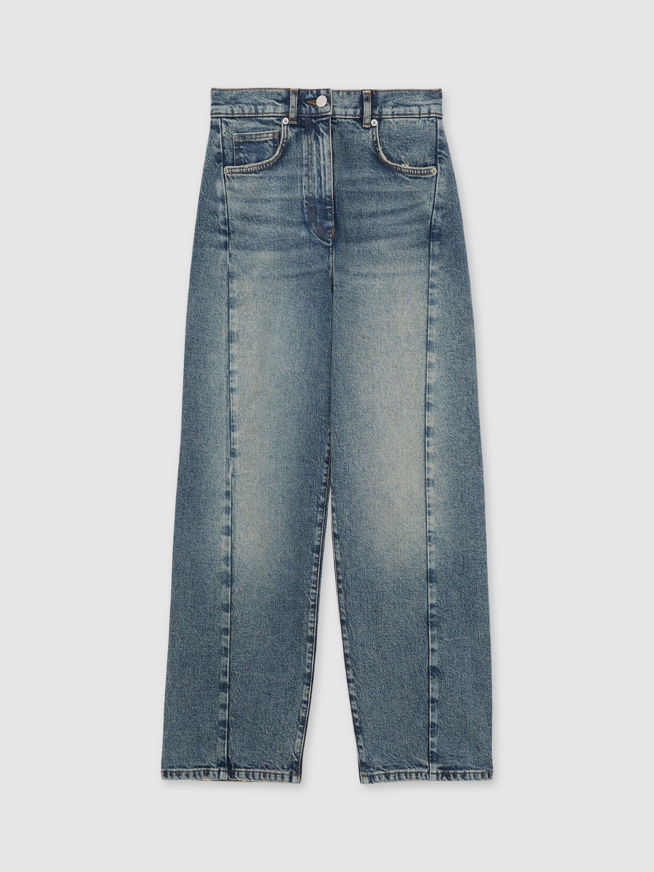 Product image 3 of 5, which shows Reiss Molly Barrel Leg Jeans, Mid Blue, 27R