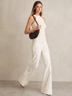 Reiss Sakura Patch-Pocket Flared Jeans, Ecru, Ecru