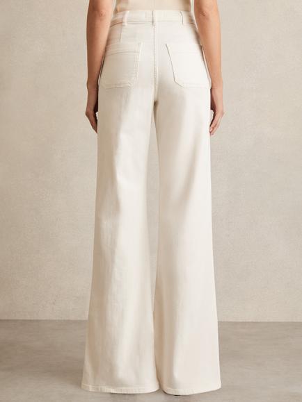 Reiss Sakura Patch-Pocket Flared Jeans, Ecru - view 2, Ecru
