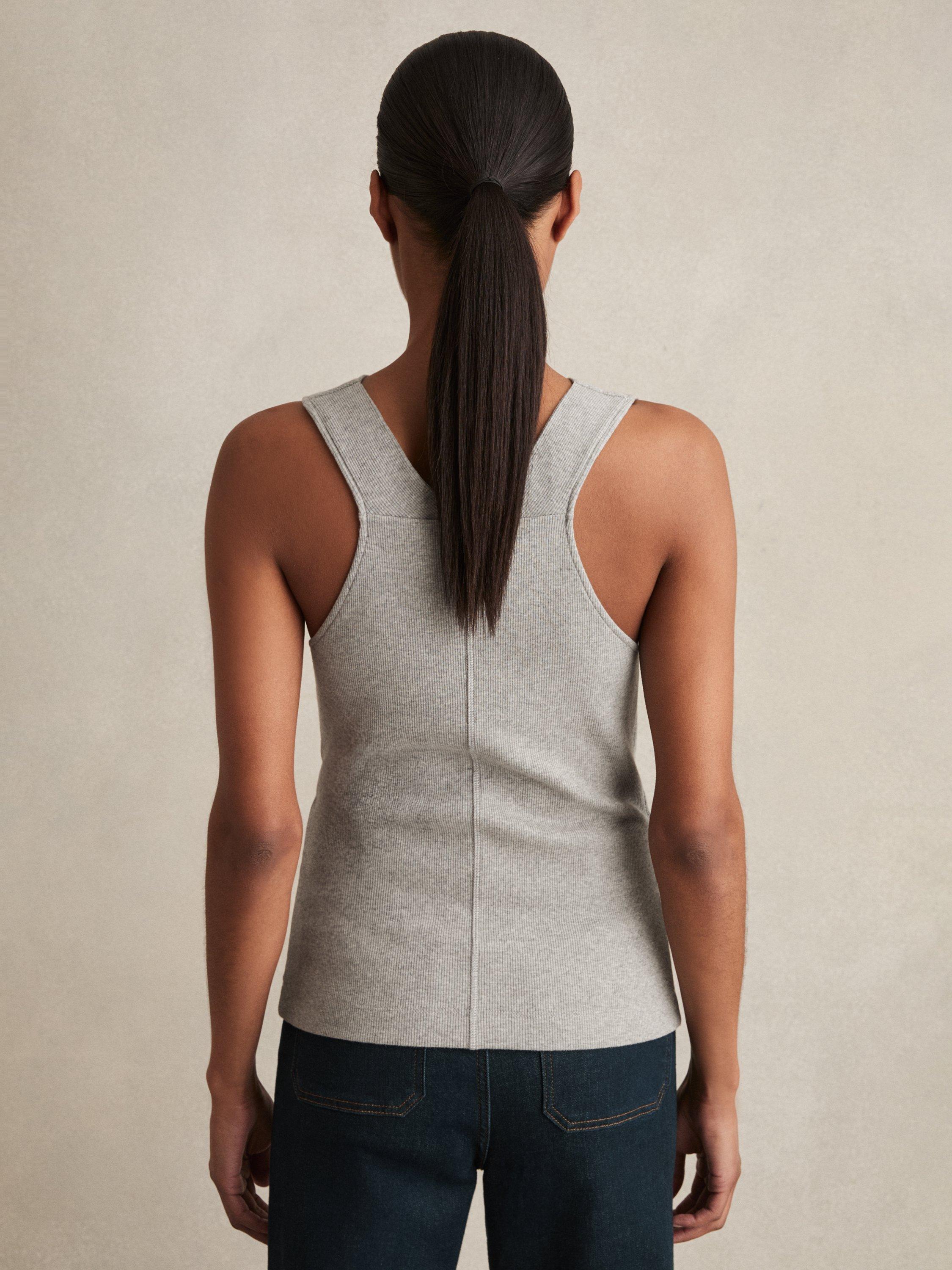 Product image 2 of 5, which shows Reiss Lyra Ribbed Cowl-Neck Vest, Grey Marl, XS