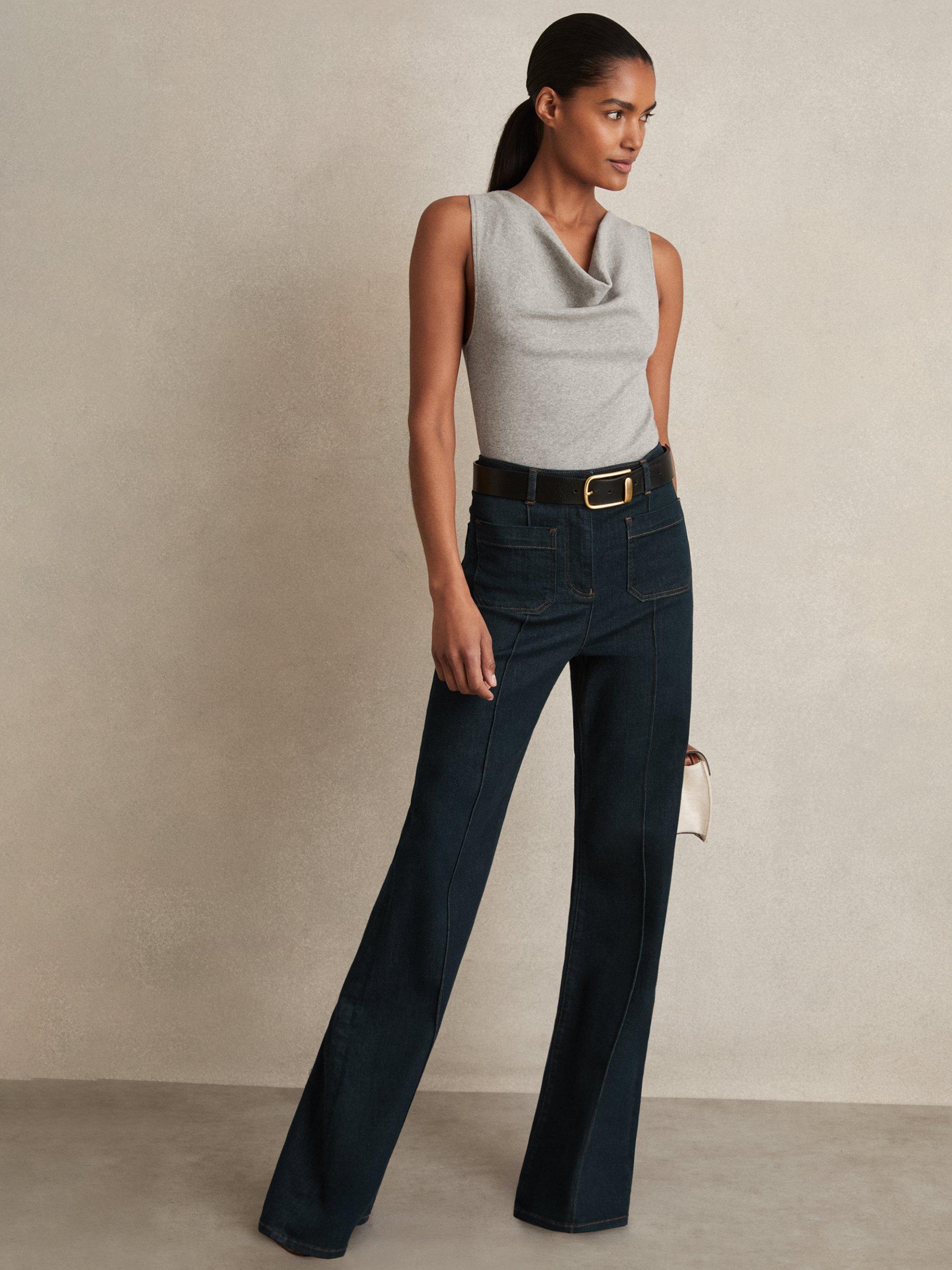 Product image 4 of 5, which shows Reiss Lyra Ribbed Cowl-Neck Vest, Grey Marl, XS