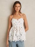 Reiss Melody Cotton Cut Out Lace Cami Top, Ivory