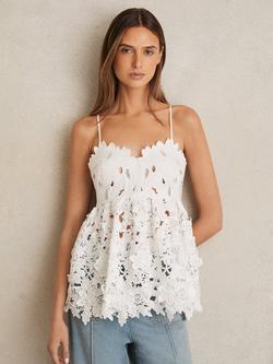 Reiss Melody Cotton Cut Out Lace Cami Top, Ivory, Ivory