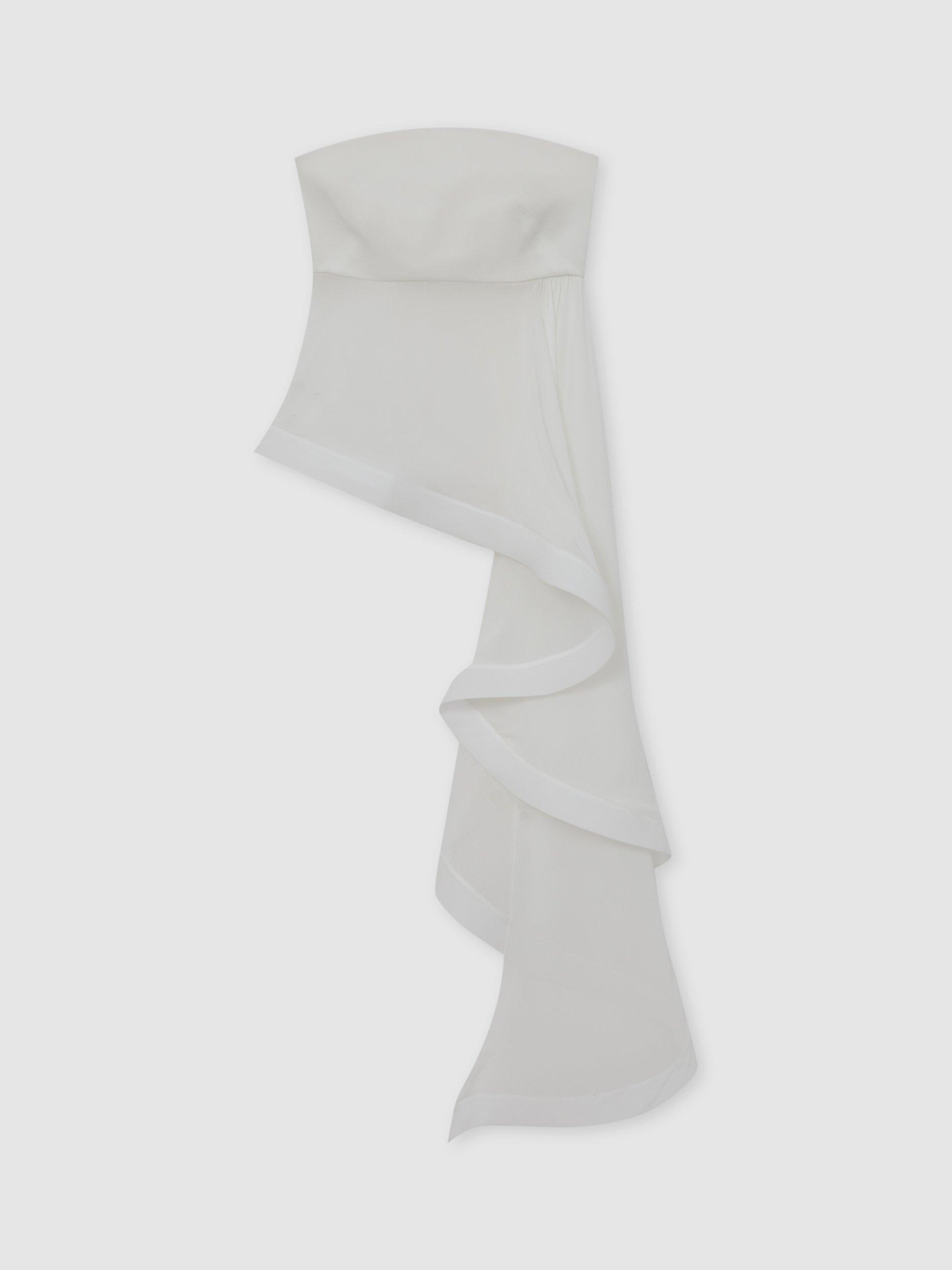 Product image 3 of 5, which shows Reiss Asymmetric Bardot Silk Top, Ivory, 8
