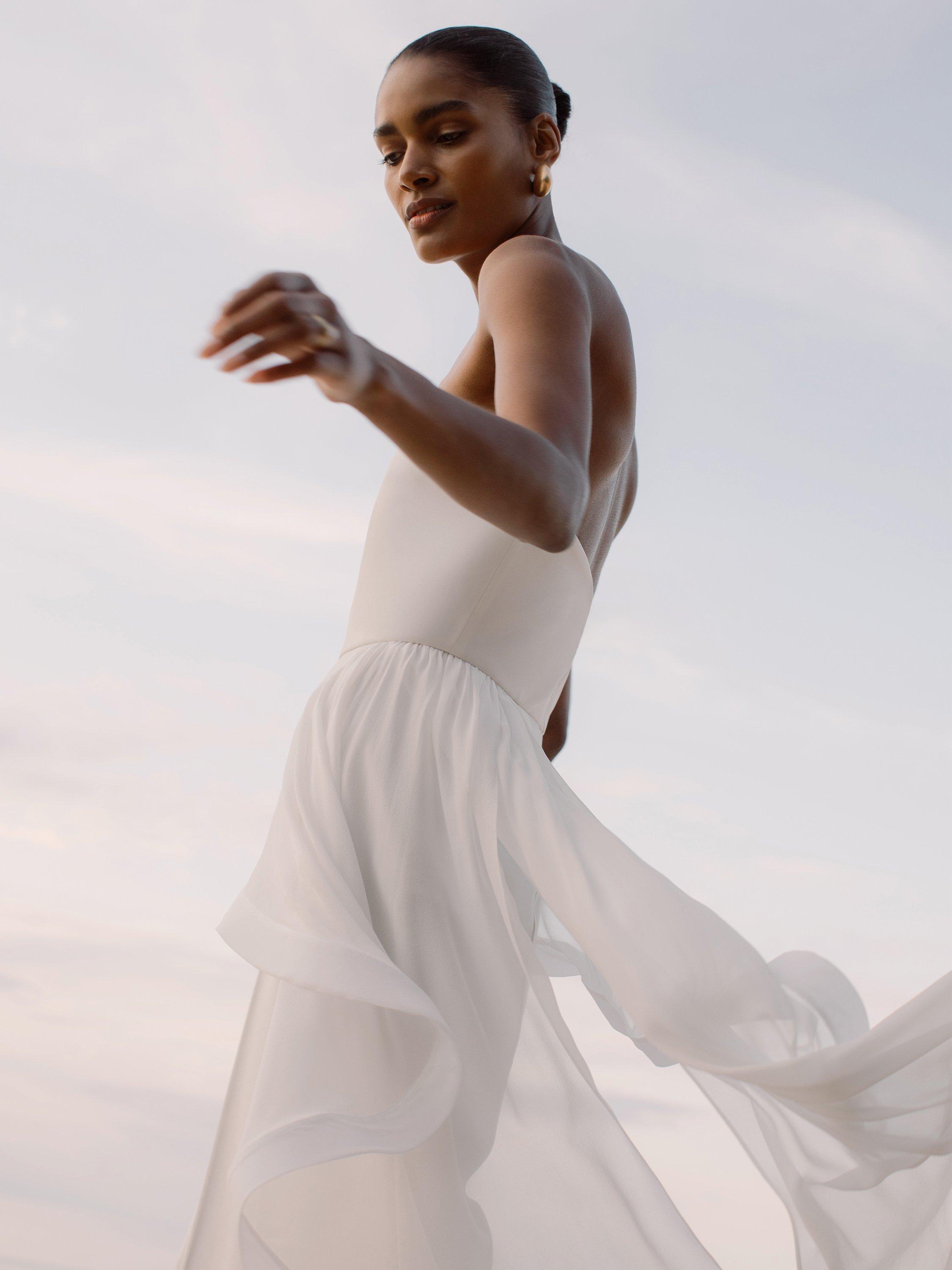 Product image 4 of 5, which shows Reiss Asymmetric Bardot Silk Top, Ivory, 8