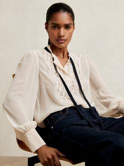 Reiss Sara Lace Embroidered Long Sleeve Top, Cream, Cream