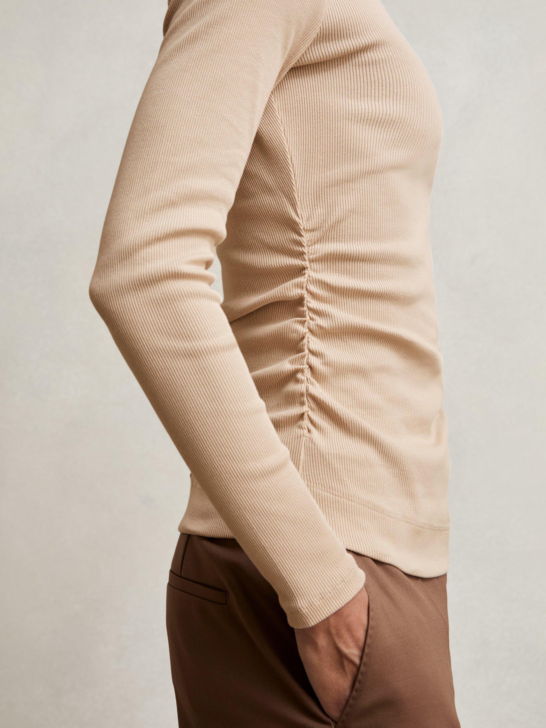 Product image 5 of 5, which shows Reiss Tessa Ribbed Long Sleeve Top, Camel, XS