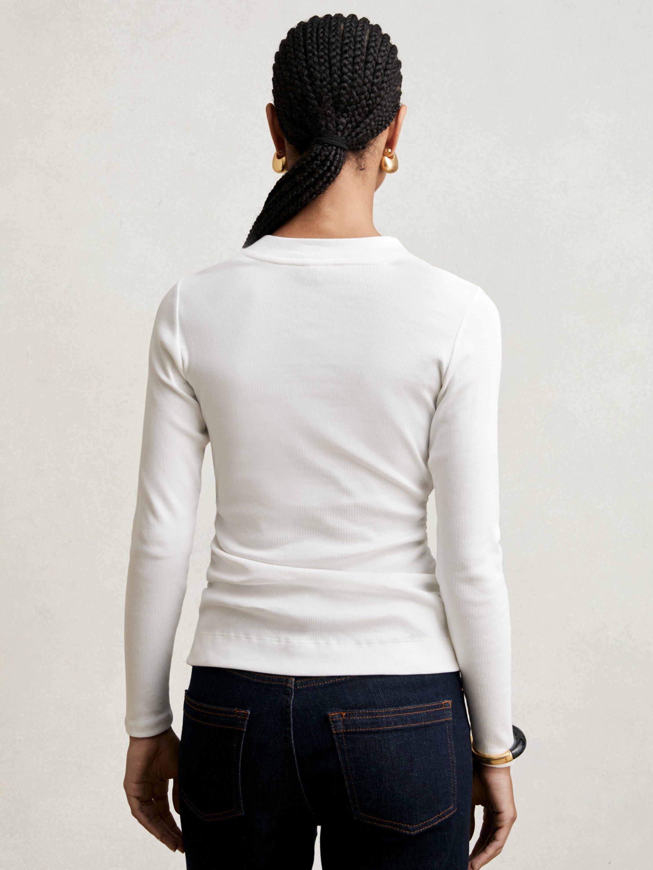 Product image 2 of 5, which shows Reiss Tessa Ribbed Long Sleeve Top, White, XS