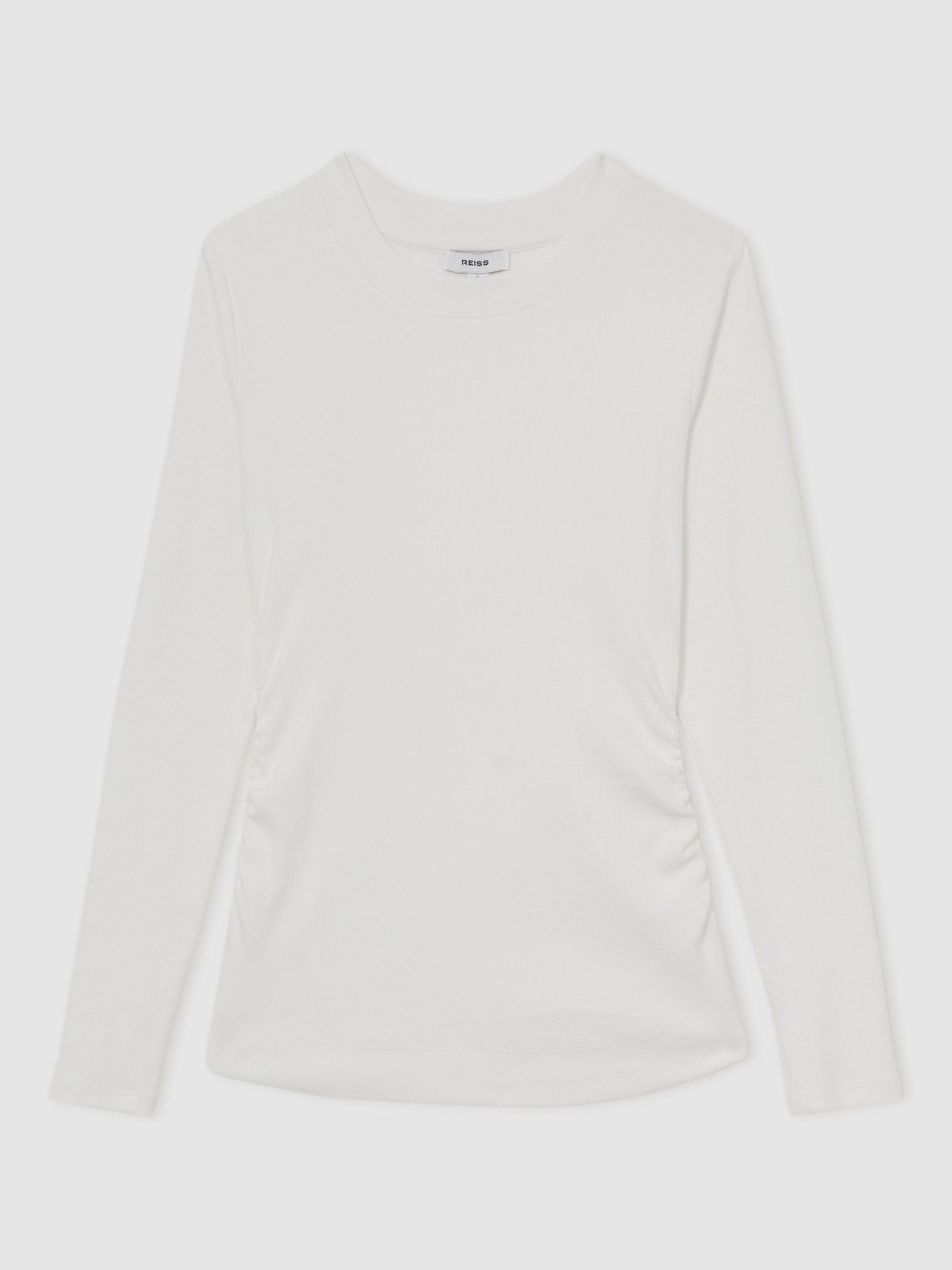 Product image 3 of 5, which shows Reiss Tessa Ribbed Long Sleeve Top, White, XS