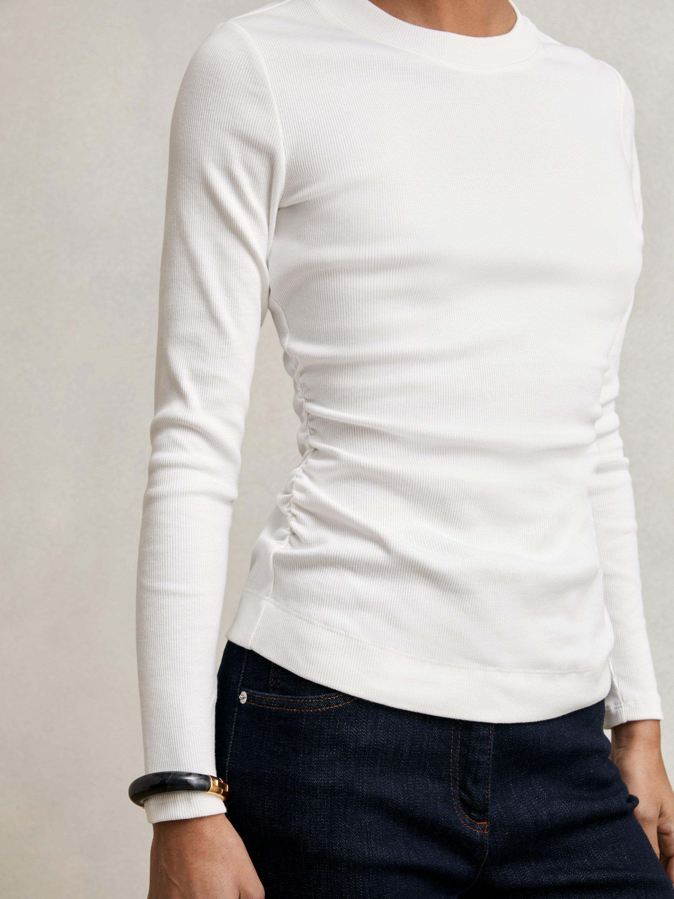 Product image 5 of 5, which shows Reiss Tessa Ribbed Long Sleeve Top, White, XS