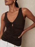 Reiss Vinny Stretch Lyocell Jersey Ruched Vest, Chocolate Brown