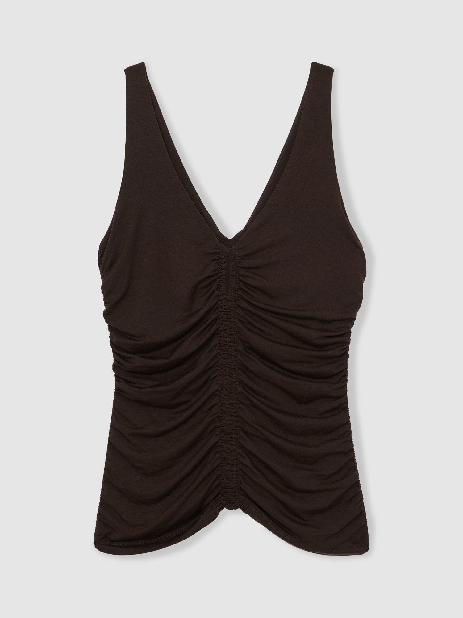 Product image 3 of 5, which shows Reiss Vinny Stretch Lyocell Jersey Ruched Vest, Chocolate Brown, 6