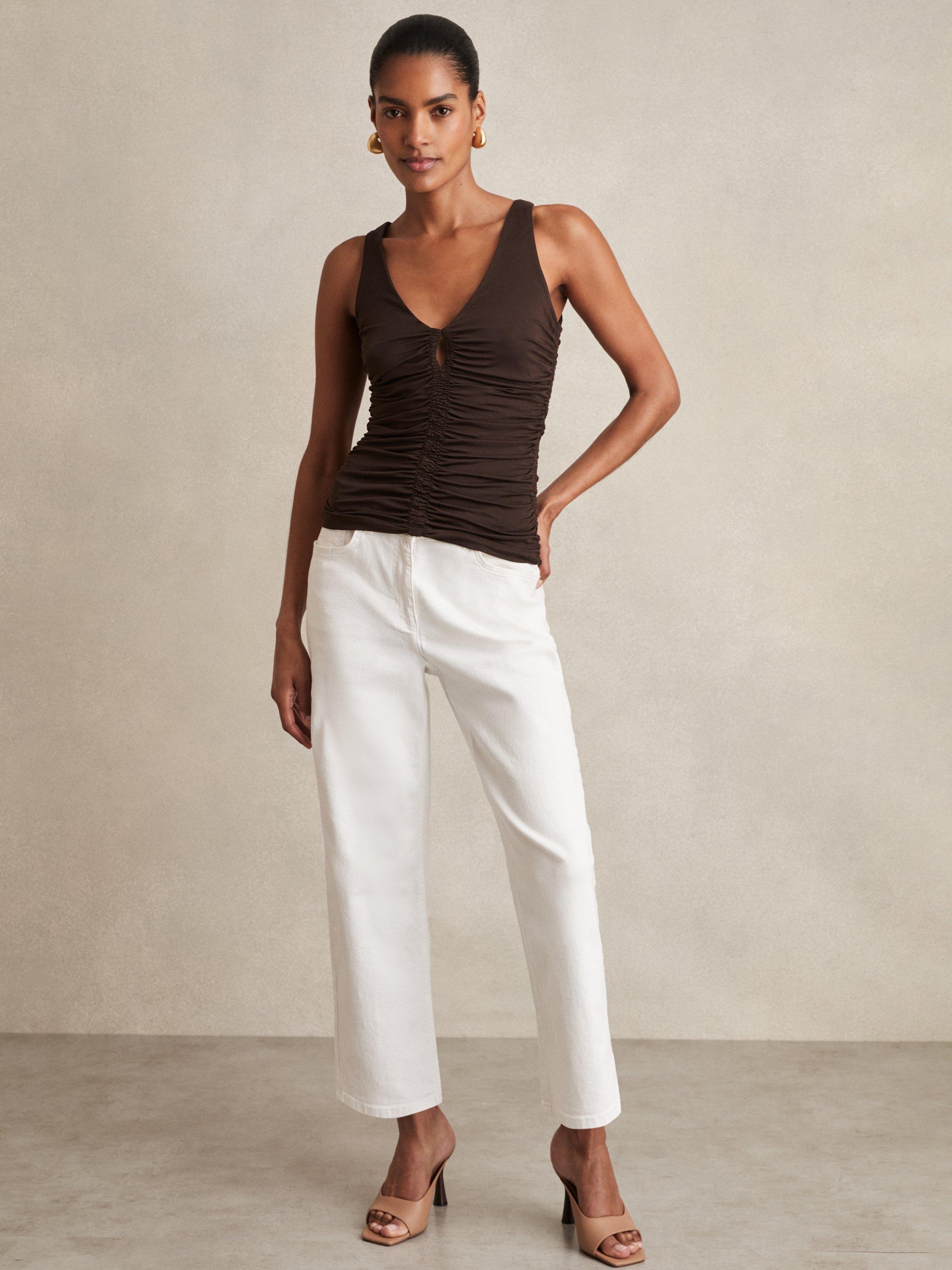 Product image 4 of 5, which shows Reiss Vinny Stretch Lyocell Jersey Ruched Vest, Chocolate Brown, 6