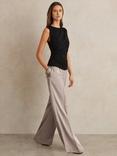 Reiss Elsie Satin Wide Leg Elastic Waist Trousers, Grey